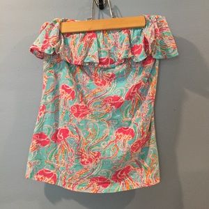Lilly Pulitzer Jellyfish strapless ruffle top